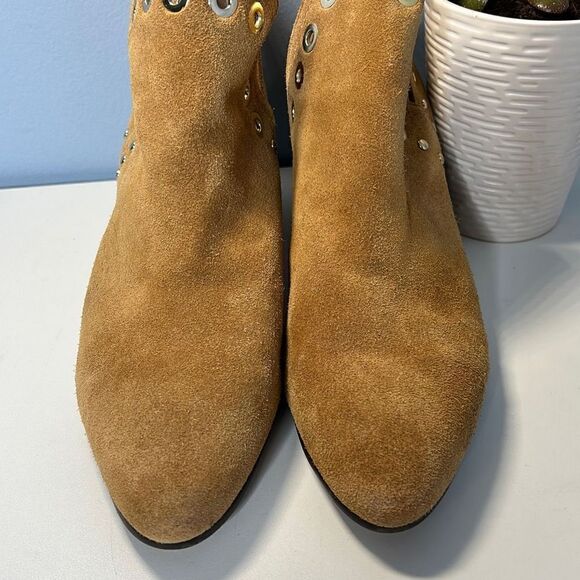 Sam Edelman Brown Studded Eyelet Cut Out Rubin Suede Bootie Sz 8 Block Heel - Picture 6 of 9